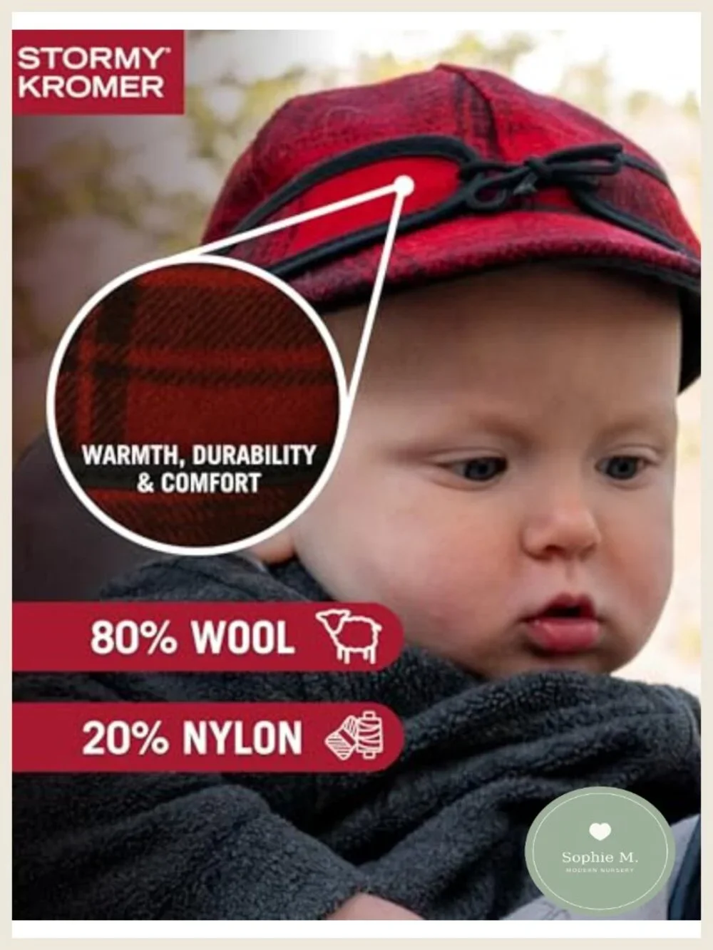 Kids Wool Winter Hat with Adjustable Earband - Plaid, Six-Panel, Cotton Flannel